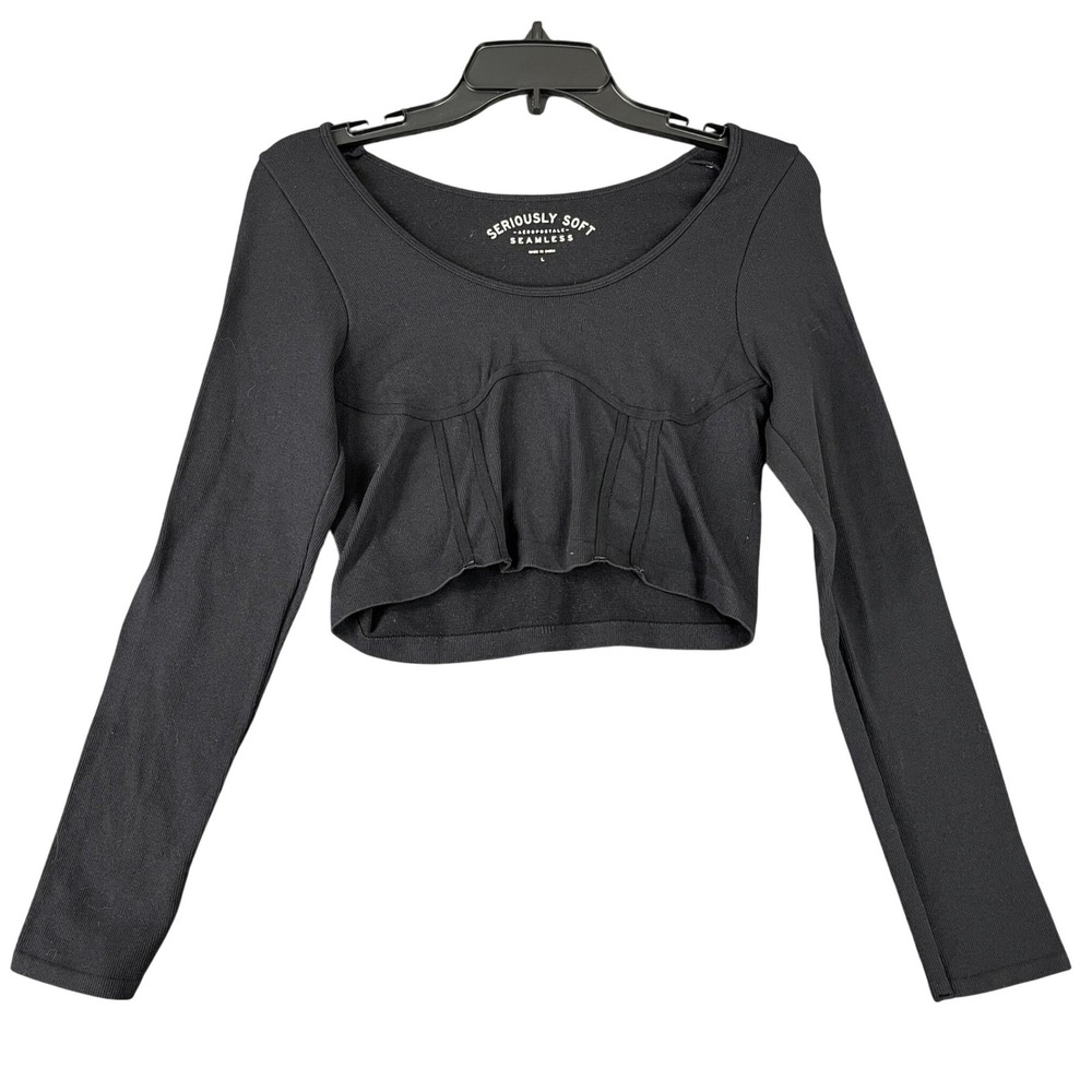 Aeropostale Seriously Soft Seamless Corset‎ Top Long Sleeve Black L Women Goth